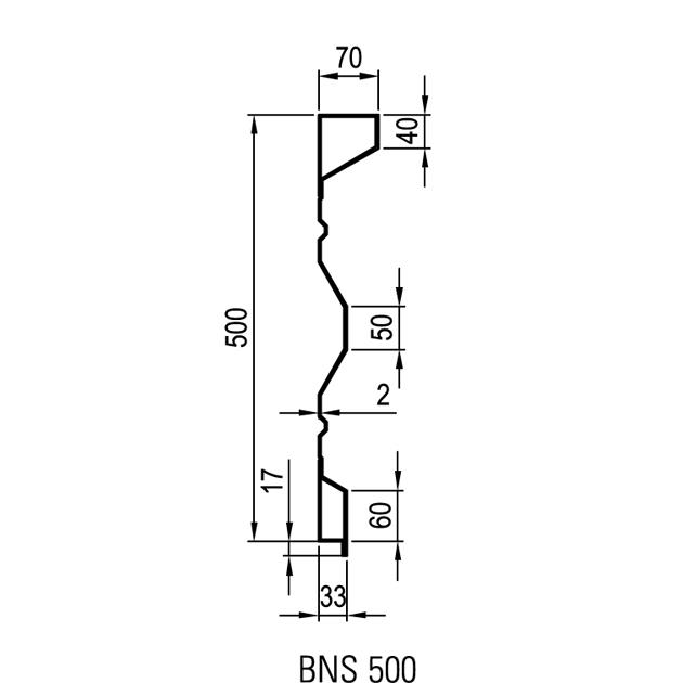 Sideboard steel BNS 500 x 2,0 mm